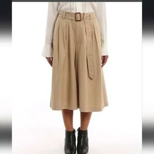Polo Ralph Lauren Pleated Belted Wide Leg Cropped Culottes Pants Beige Womens 10